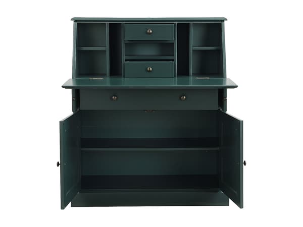Vente-unique - Sekretär i furu och MDF - Mörkgrön - CLEORE