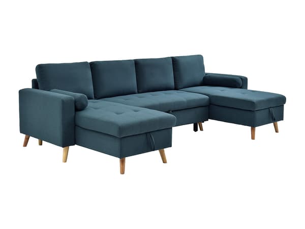 Vente-unique - Panorama hörnbäddsoffa i ankmörkt blått tyg KORI