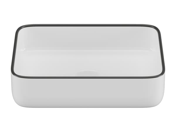 Vente-unique - Rektangulär keramisk handfat för montering ovanpå - Vit med svart rand - 50 x 39 cm - JUNIKO II