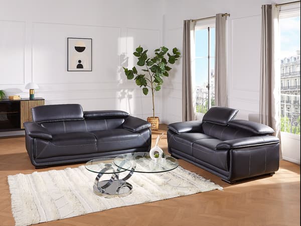 Vente-unique - 3-sitssoffa i svart läder MACELO