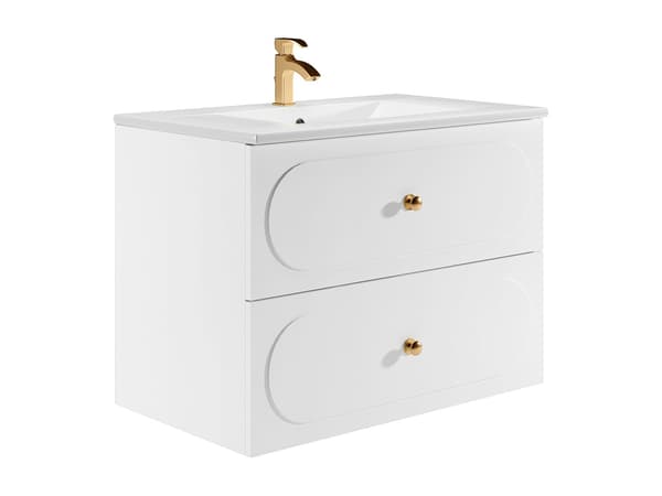 Vente-unique - Väggmonterat badrumsmöbel med inbyggt handfat - Vit - 80 cm - SATOBAL