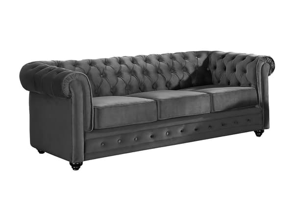 Vente-unique - 3-sitssoffa i mörkgrå sammet CHESTERFIELD