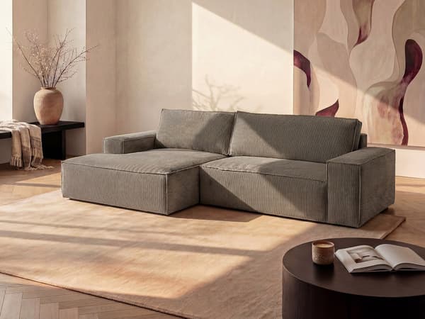 Vente-unique - Bäddsoffa vänsterställd i taupe manchester AMELIA