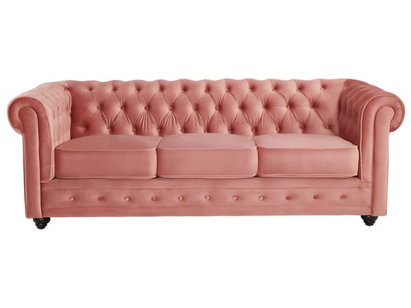 Vente-unique - 3-sitssoffa, 2-sitssoffa och fåtölj CHESTERFIELD - Pastellrosa sammet