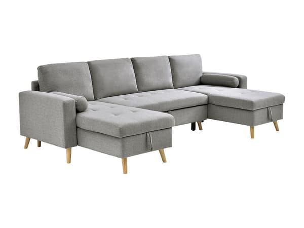 Vente-unique - Panorama hörnbäddsoffa i ljusgrått tyg KORI