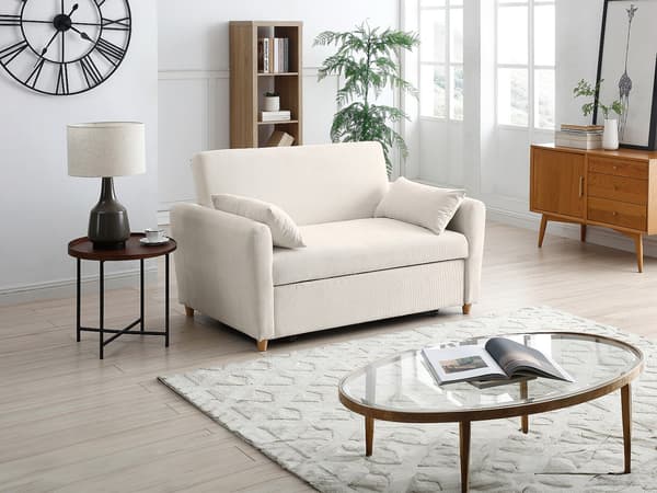 Vente-unique - 2-sits bäddsoffa i beige manchester AYLA