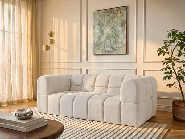 Vente-unique - 2-sitsig soffa i texturerat tyg - Beige RIMALO