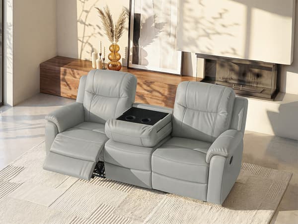 Vente-unique - 3-sits reclinersoffa EVASION i läder - Ljusgrå