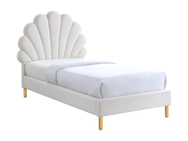 Vente-unique - Snäckformad säng 90 x 190 cm - Sammet - Vit - MOANA