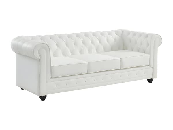 Vente-unique - 3-sitssoffa vitt buffelläder CHESTERFIELD