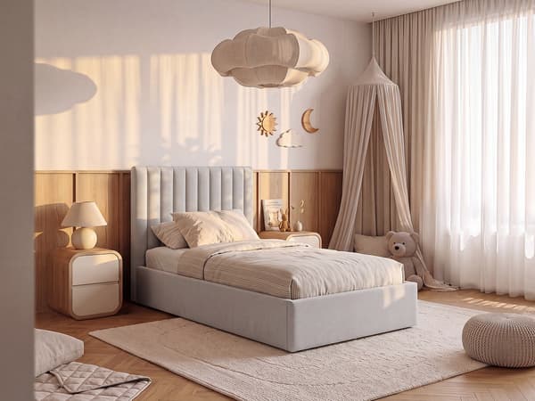 Vente-unique - Säng med förvaring 90 x 200 cm – Tyg – Ljusgrå – SARANELI