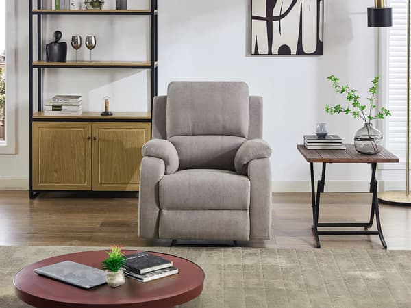 Vente-unique - Reclinerfåtölj i ljusgrå mikrofiber BRODY