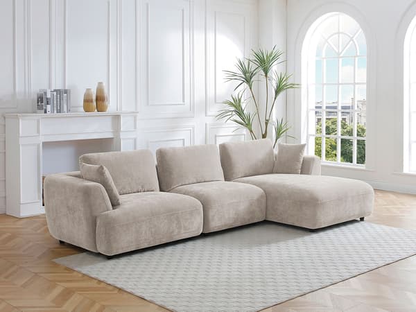 Vente-unique - TINDRALO Hörnsoffa Höger i Beige Tyg
