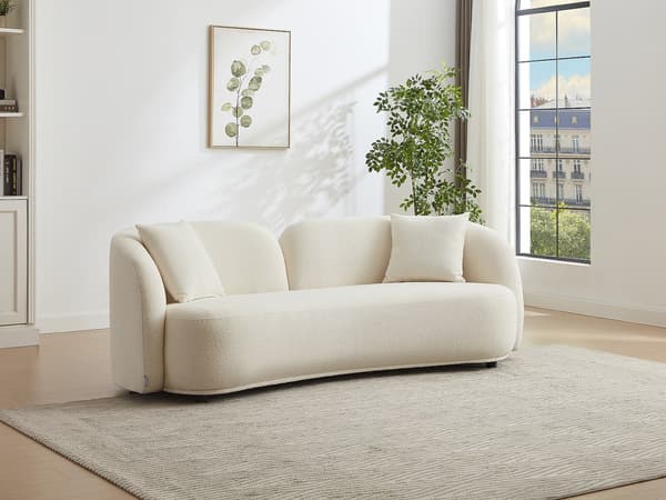 Vente-unique - 3-sits soffa i vit bouclé-tyg LINORIA