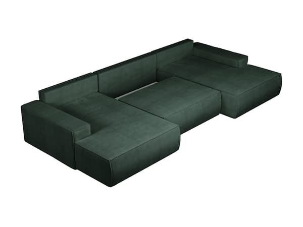 Vente-unique - Stor panoramavinkelkonvertibel soffa i grönt manchester AMELIA