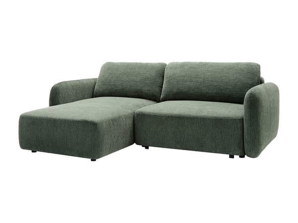 Vente-unique - Vänstervänd hörnsoffa i grangrön chenilletyg, bäddbar PLUFATI