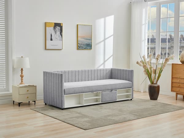 Vente-unique - Sängram med förvaring 80 x 200 cm - Tyg - Grå - LAOZIA