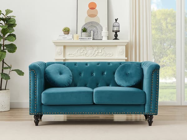 Vente-unique - 2-sits soffa i sammet - Petrolblå - TURNER