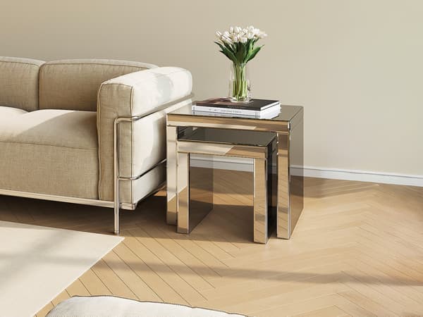 Vente-unique - Set med 2 soffbord i MDF och spegel - YERVINI