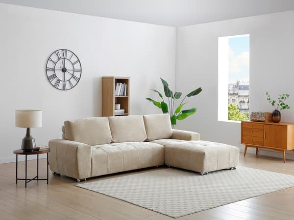 Vente-unique - Höger vinkelsoffa i beige tyg MICHELIA