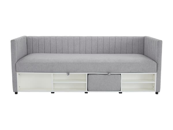 Vente-unique - Sängram med förvaring 80 x 200 cm - Tyg - Grå - LAOZIA
