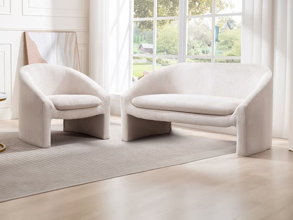 Vente-unique - 2-sits soffa och fåtölj i krämfärgad manchester OSSANA
