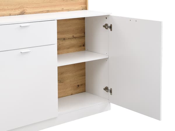 Vente-unique - Serveringmöbel med 2 dörrar och 1 låda i MDF - Vit och Naturell - LAMONIA