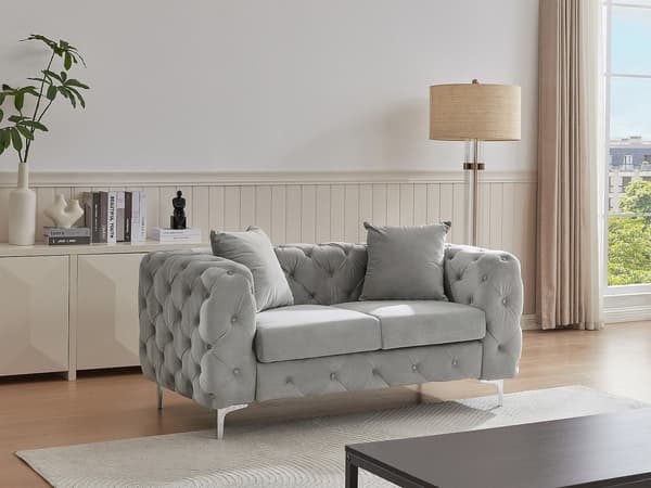 Vente-unique - 2-sits chesterfieldsoffa grå sammet EDWINA