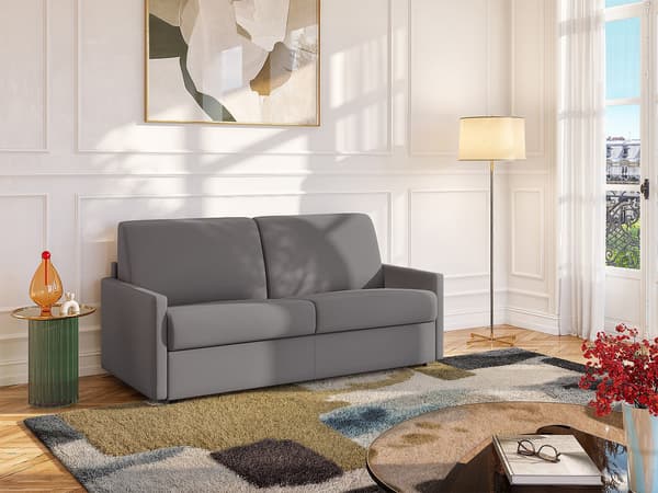 Vente-unique - 3-sits bäddsoffa express i ljusgrått tyg – Sovbredd 140 cm – Madrass 18 cm CALIFE