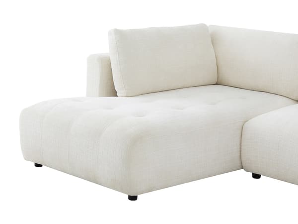 Vente-unique - Stor beige högervänd panoramasoffa i chenilletyg CELARO