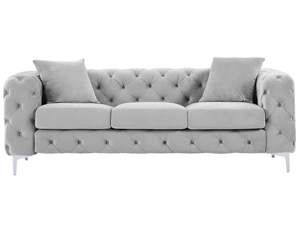 Vente-unique - EDWINA 3-sits Chesterfield-soffa i ljusgrå sammet