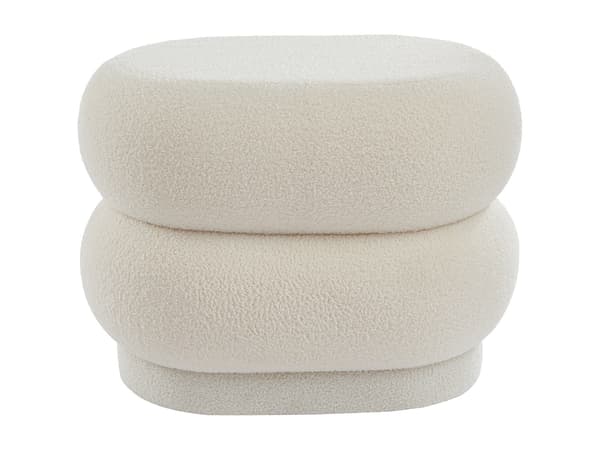Vente-unique - Vit bouclé-tyg sittpuff LECINIO