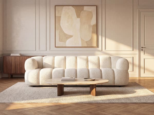 Vente-unique - 3-sitssoffa i vit bouclé-tyg COLIANI