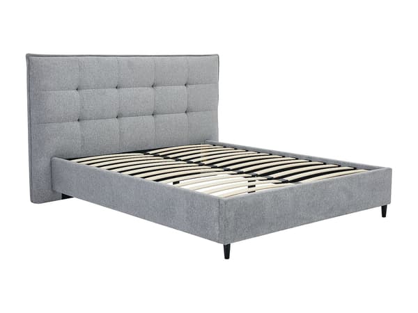 Vente-unique - Säng 180 x 200 cm med Vadderad sänggavel - Tyg - Grå - NIRPIO
