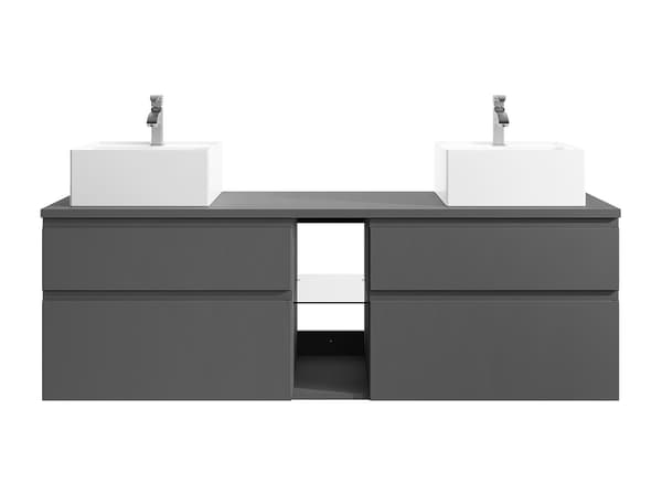 Vente-unique - Väggmonterad badrumsmöbel med dubbla handfat - Grå - 150 cm - MAGDALENA II