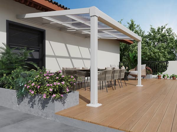 Vente-unique - Väggmonterad aluminiumspergola med skjutbart tak - 12 m² - vit - IZEDA