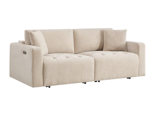 Vente-unique - 3-sitssoffa med elektriskt skjutbart säte i beige tyg DIMARIAS