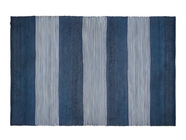 Vente-unique - Handvävd jutematta KOCHI - 200 x 290 cm - Marinblå och vit
