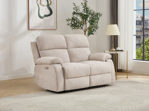 Vente-unique - 2-sits elektrisk massagefåtölj i beige chenilletyg KOCENI