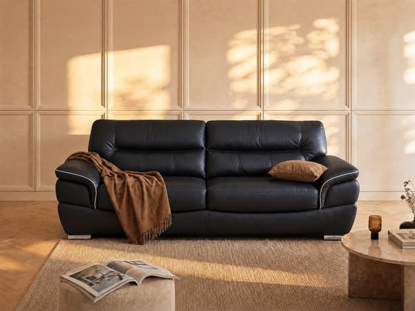 Vente-unique - THIBAULT 3-sits lädersoffa - Svart
