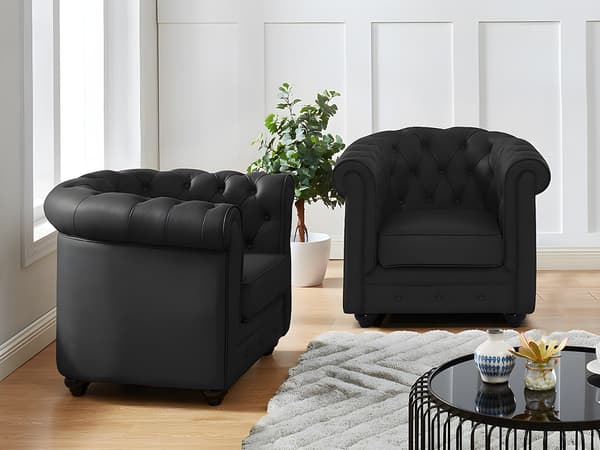 Vente-unique - Set med 2 fåtöljer i buffelläder CHESTERFIELD – Svart