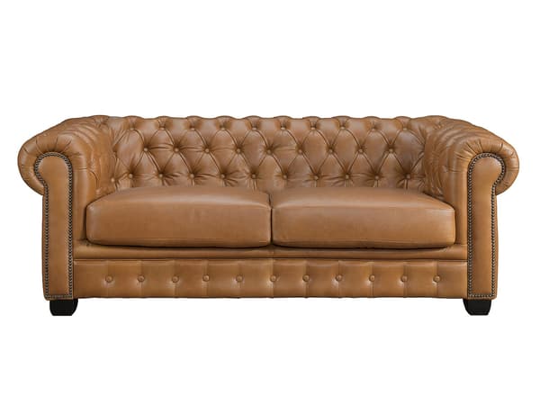 Vente-unique - 3-sits och 2-sits Chesterfieldsoffa camel buffelläder BRENTON
