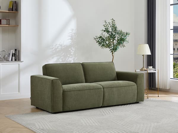 Vente-unique - 3-sits bäddsoffa med quickbäddmekanism i grönt tyg MOTETO
