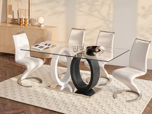 Vente-unique - Matbord AYANE - 6 personer - Härdat glas och MDF - Grå & Vit