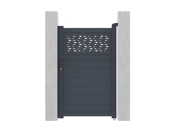 Vente-unique - Svängande aluminiumgrind, halvt solid med mönster B103 x H166 cm antracit - BAZIO