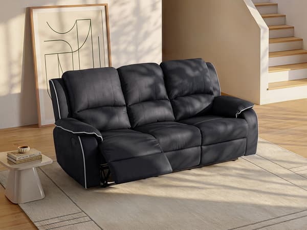 Vente-unique - 3-sits reclinersoffa i mikrofiber HERNANI - Svart