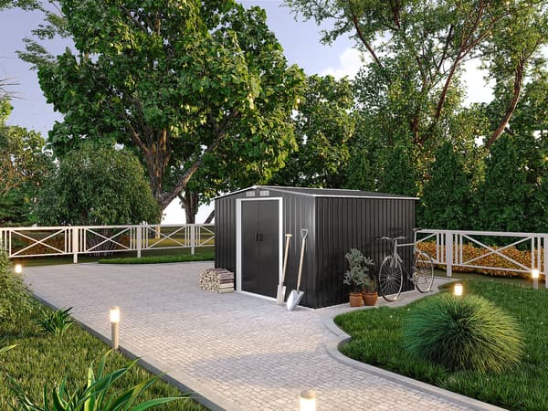 Vente-unique - Trädgårdsskjul i grå galvaniserad metall 6,6 m² - MANSO