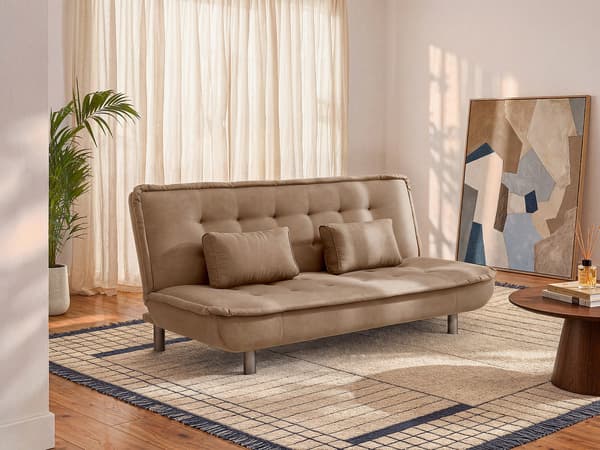 Vente-unique - Bäddsoffa i caramel tyg med klick-klack-funktion MISHAN