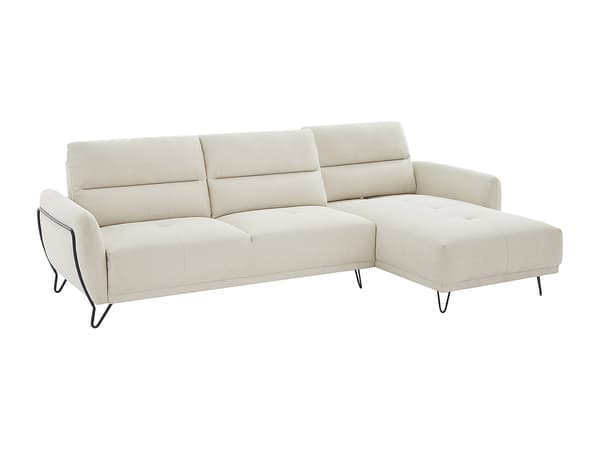 Vente-unique - Högervänd soffhörn i beige texturerat tyg med flyttbart ryggstöd DURIMA
