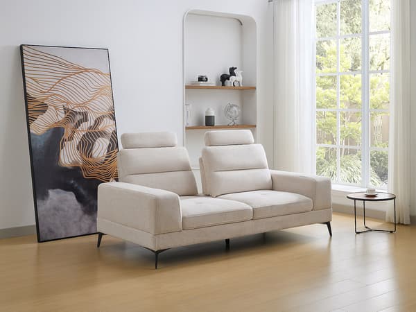 Vente-unique - UDALIO 3-sitssoffa i beige texturerat tyg med justerbart ryggstöd